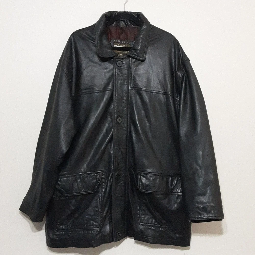 Vintage Boston Outfitters leather jacket barn coat men XL black y2k grandpa